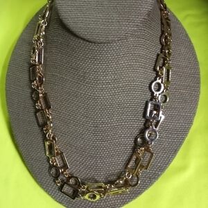 Goldtone very long 39 inches circles squares statement necklace